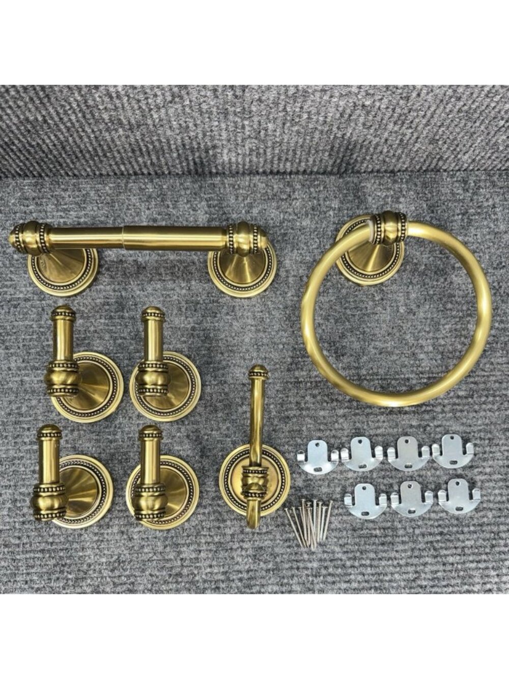 Brass Gold Tone Bath Hardware Set Hand Towel Hook Ring Toilet Paper Holder Lot